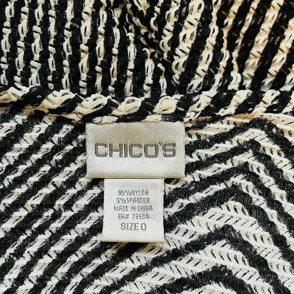 Chico’s Cardigan Black & White Striped Button Thin Semi-sheer 0 Small Women’s